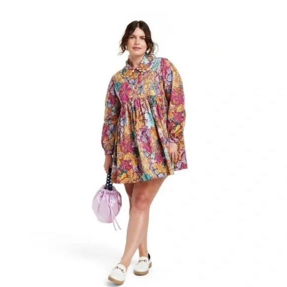 Kika Vargas Target Colorful Anemone Floral Mini Shirt Dress Flowers Womens Large - Picture 1 of 14